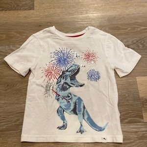White T-Rex Shirt with Fireworks - Size 3-4